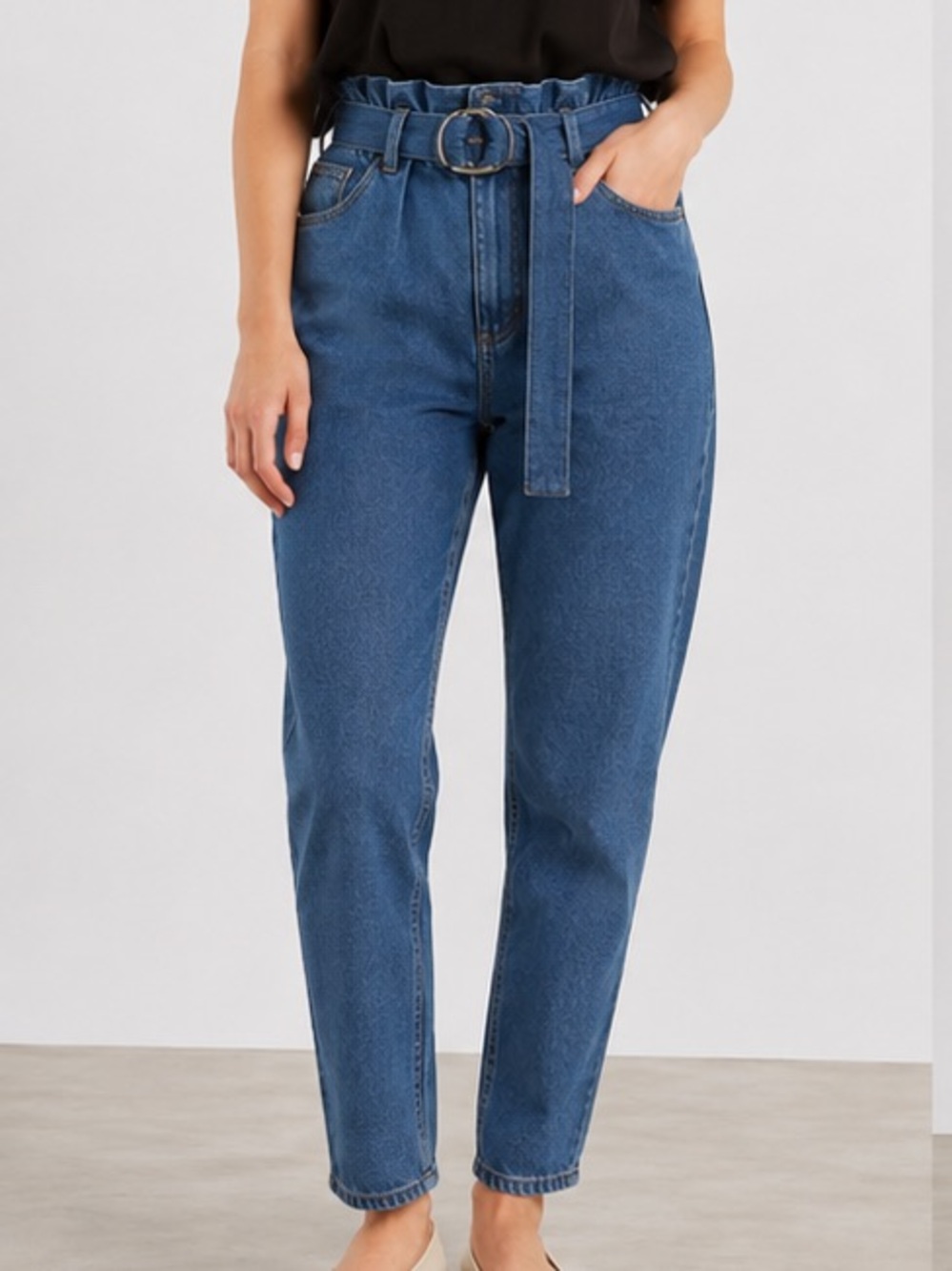 Express Medium Blue Paperbag Waist Boyfriend Jeans